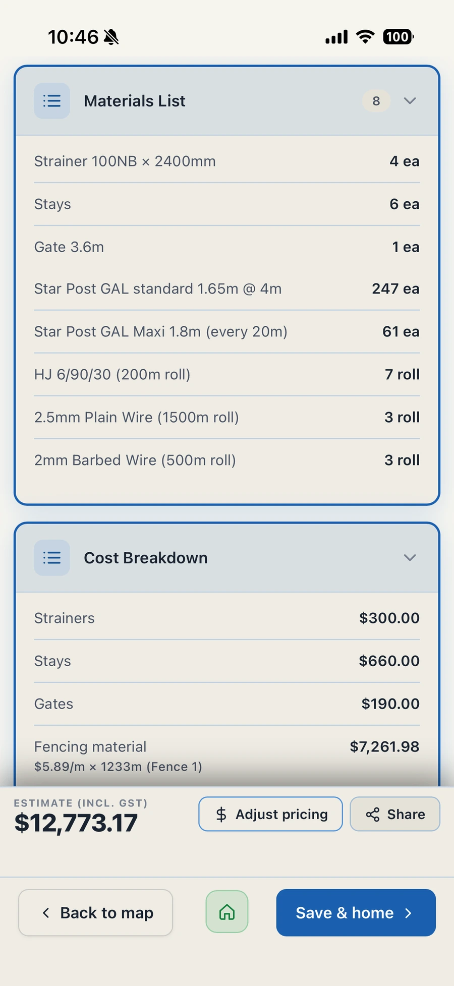 Fencing app: materials list and cost estimate